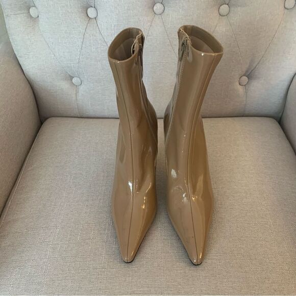 Jeffrey Campbell Compass Tan Patent and Gold Heel Pointed Toe Boots Size 5 - Picture 3 of 10